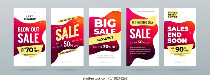 Set of dynamic modern fluid sale banner for social media stories, web page, mobile phone. Sale banner template design special offer set. Eps10 vector.