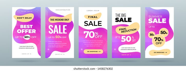 Set of dynamic modern fluid sale banner for social media stories, web page, mobile phone. Sale banner template design special offer set. Eps10 vector.