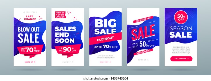 Set von dynamischen modernen flüssigen Verkauf Banner für Social Media Geschichten, Web-Seite, Handy. Verkauf Banner Vorlage Design Sonderangebot Set. EPS10-Vektor.