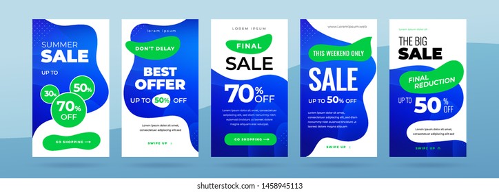 Set of dynamic modern fluid sale banner for social media stories, web page, mobile phone. Sale banner template design special offer set. Eps10 vector.