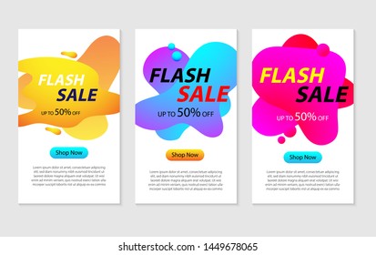 Set of Dynamic modern gradient fluid shape mobile for flash sale banners. Flash Sale banner template design ready for use, Flash sale special offer set. vector illustration
