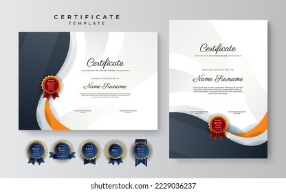 Set of Dynamic shape geometric orange colorful abstract certificate design template