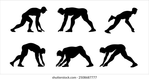 Set of Dynamic Silhouettes Featuring a Man in Push-Up Exercise - Vector Set