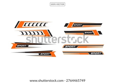 set of Dynamic sport car body side sticker design icon set vector. Sport stripes car modification, body racing decals