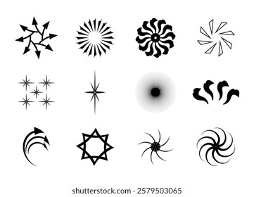 Set of Dynamic Swirl, Star, floral and Arrow Vector Elements Shape. Abstract and Different Shape Line Art Graphic Illustration Collection.