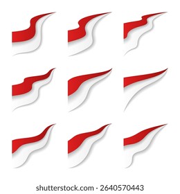 Set of Dynamic Wave Indonesian Flag Corner Header Frame Shape Vector Assets for Flyer, Banner, Poster, Etc. Corner Frame Shape