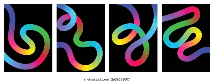 Conjunto de onda dinâmica moderna fundo abstrato com gradiente gráfico de linhas de cores para capas, pôsteres e formas de layout. Vetor 3D arco-íris colorido fluido espiral fitas padrão com curva linha Rabiscar