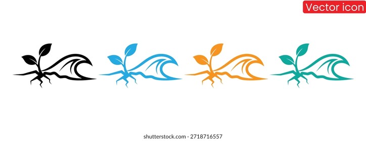 Conjunto de iconos dinámicos de ondas y brotes en múltiples colores para uso comercial y ecológico