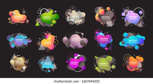 set dynamical colored form gradient abstract banners flowing liquid shapes fluid color badges modern graphic element horizontal vector illustration