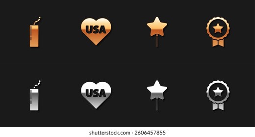 Set Dynamite bomb, USA Independence day, Balloon and Medal with star icon. Vector