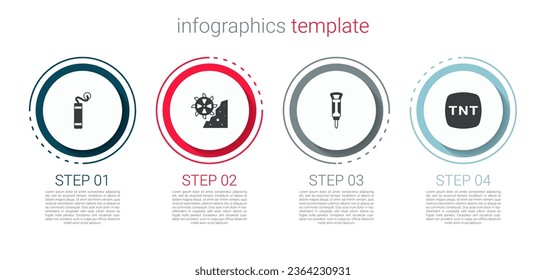 Set Dynamite, Bucket wheel excavator, Construction jackhammer and . Business infographic template. Vector