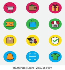 set of e commerce icons with color good for web, application, website e commerce and element design