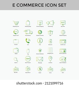 Set of E commerce simple icon set shopping cart, delivery, secure payment, credit card etc
