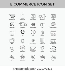 Set of E commerce simple icon set shopping cart, delivery, secure payment, credit card etc