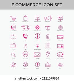 Set of E commerce simple icon set shopping cart, delivery, secure payment, credit card etc