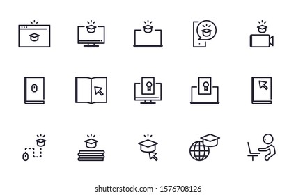 Set of E- Learning, Online study, Online course vector icon illustration