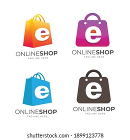 Set Of E Letter Gradation Logo Design Templates And Shopping Bags, Logo Designs For Online Shop