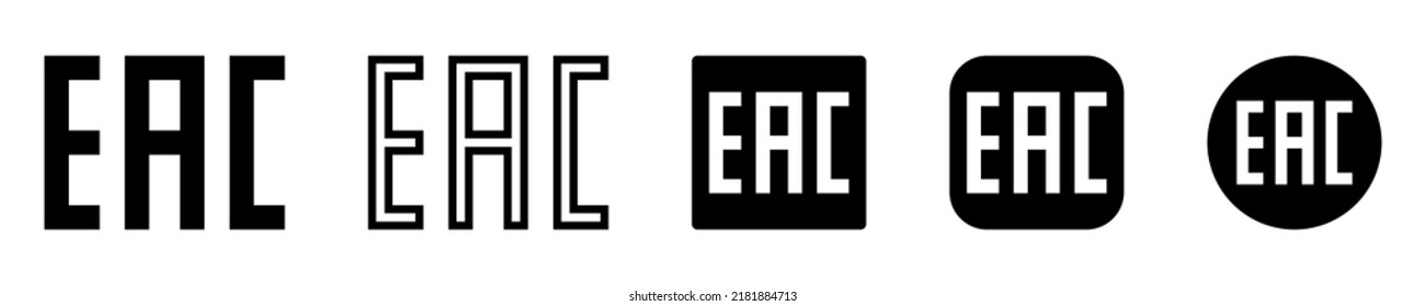 Set of EAC signs on white background. Black Eurasian mark. Conformity symbol. Vector 10 EPS.