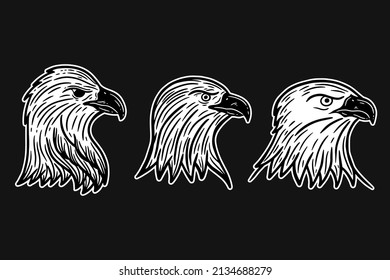 Set Eagle Bird Animal Wings Flying Hand Drawn For Tattoo and t-shirt art illustration