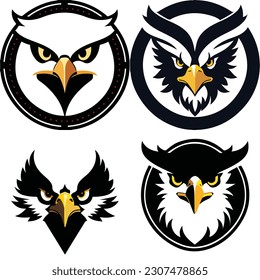 set of eagle face logo abstract art vector illustration