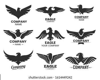 Set of Eagle or falcon black silhouettes