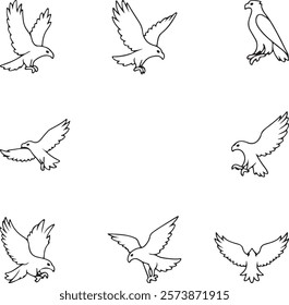 a set of eagle in flying silhouette vector