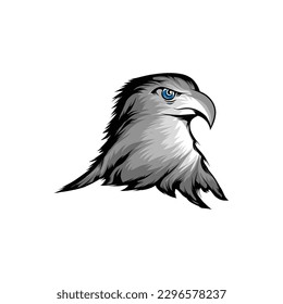 Adlerkopfvektor einzeln auf weißem Hintergrund. Tier, Vogel, Adler, Kopf, Adler, Falken, Falken, Schnabel, Feder, Fleischfresser, Jäger, Aufkleber, Clipart, Logo, einfache Vektorgrafik.