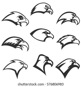 set of eagle heads icons isolated on white background. Design element for logo, label, emblem, sign, poster. Vector illustration.