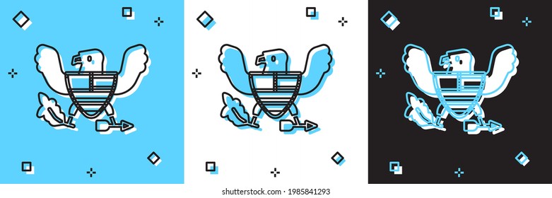 Set Eagle icon isolated on blue and white, black background. American Presidential symbol.  Vector