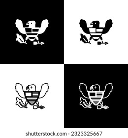 Set Eagle icon isolated on black and white background. American Presidential symbol.  Vector