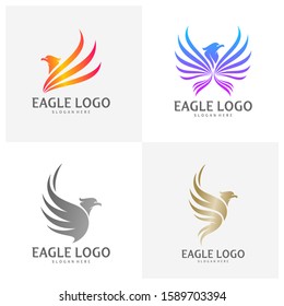 Set of Eagle logo design vector, Phoenix logo concept, Simple Eagle logo template, Icon Symbol, Creative design