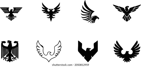 Set of Eagle Logo Vector symbol-  icon - vector eagle logo idea-  bird flying in open sky- eagle head moving - wings- silhouette inspiration- falcon logo idea