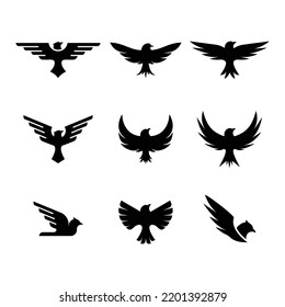 set of eagle logos silhouette designs isolated on white background
