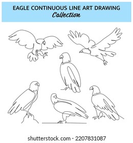 Set of eagle one continuous line drawing. Cute decoration hand drawn elements. Vector illustration of minimalist style on a white background.