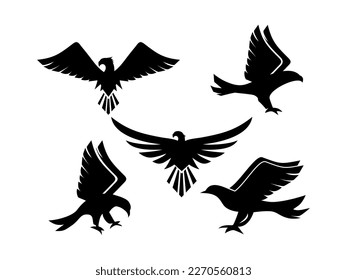 Set Eagle silhouettes isolated on white. This vector illustration can be used as a print on t-shirts, tattoo element or other uses