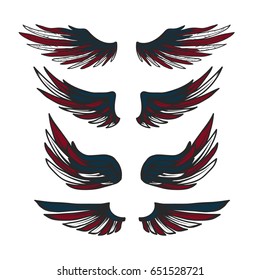 Set of the eagle wings with american flag.