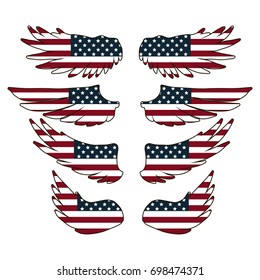 Set of the eagle wings with american flag.