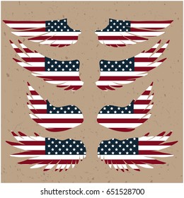 Set of the eagle wings with american flag.Kraft paper.