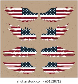 Set of the eagle wings with american flag.Kraft paper.