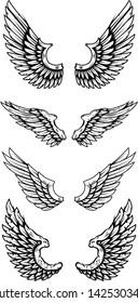 Set of eagle wings in tattoo style. Design elements for logo, label, sign, poster, t shirt. Vector illustration