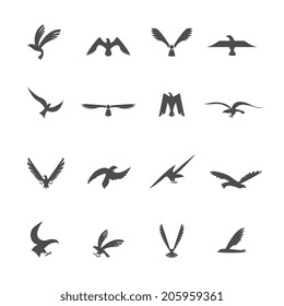 Set of eagles heraldic silhouette wings and bird icons set vector illustration
