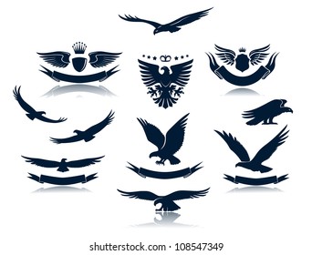 A set of eagles silhouettes