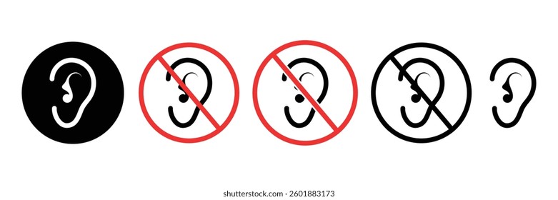 Set of Ear and hearing icon collection. No sound, No ear. deafness and listening symbol vector Illustration.