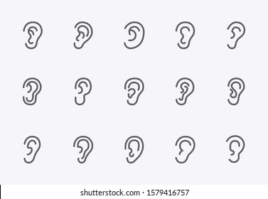 Set of ear listening hearing audio sound waves vector