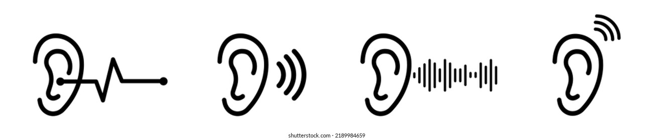 Set Of Ear Vector Icons. Hearing, Listen Symbol. Medical Concept. Vector 10 EPS.