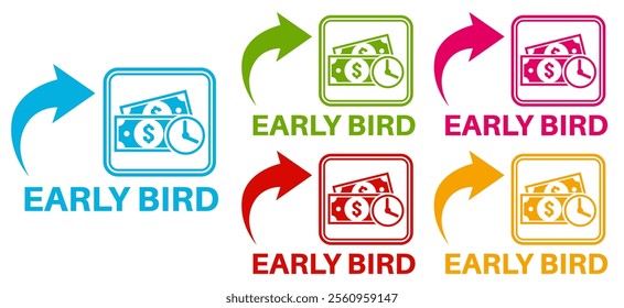 set early bird badge labels icon. early buy design discount offer sticker template vector illustration
