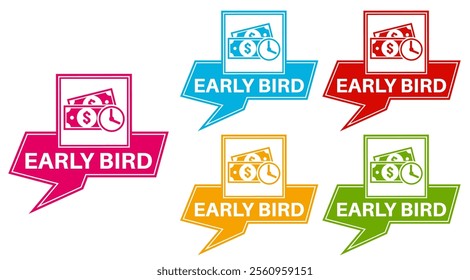 set early bird badge labels icon. early buy design discount offer sticker template vector illustration