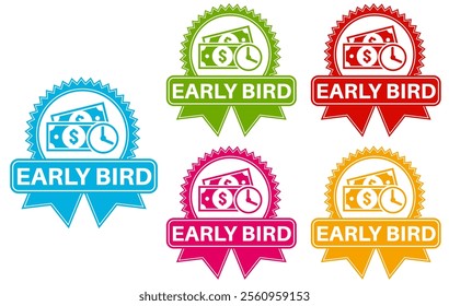 set early bird badge labels icon. early buy design discount offer sticker template vector illustration
