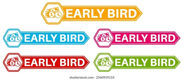set early bird badge labels icon. early buy design discount offer sticker template vector illustration