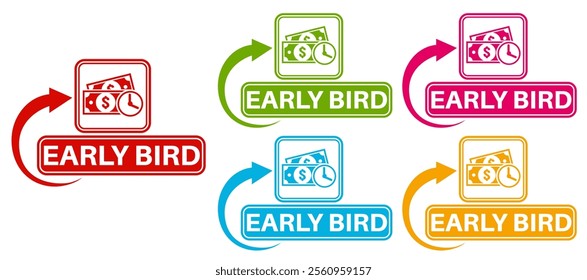 set early bird badge labels icon. early buy design discount offer sticker template vector illustration